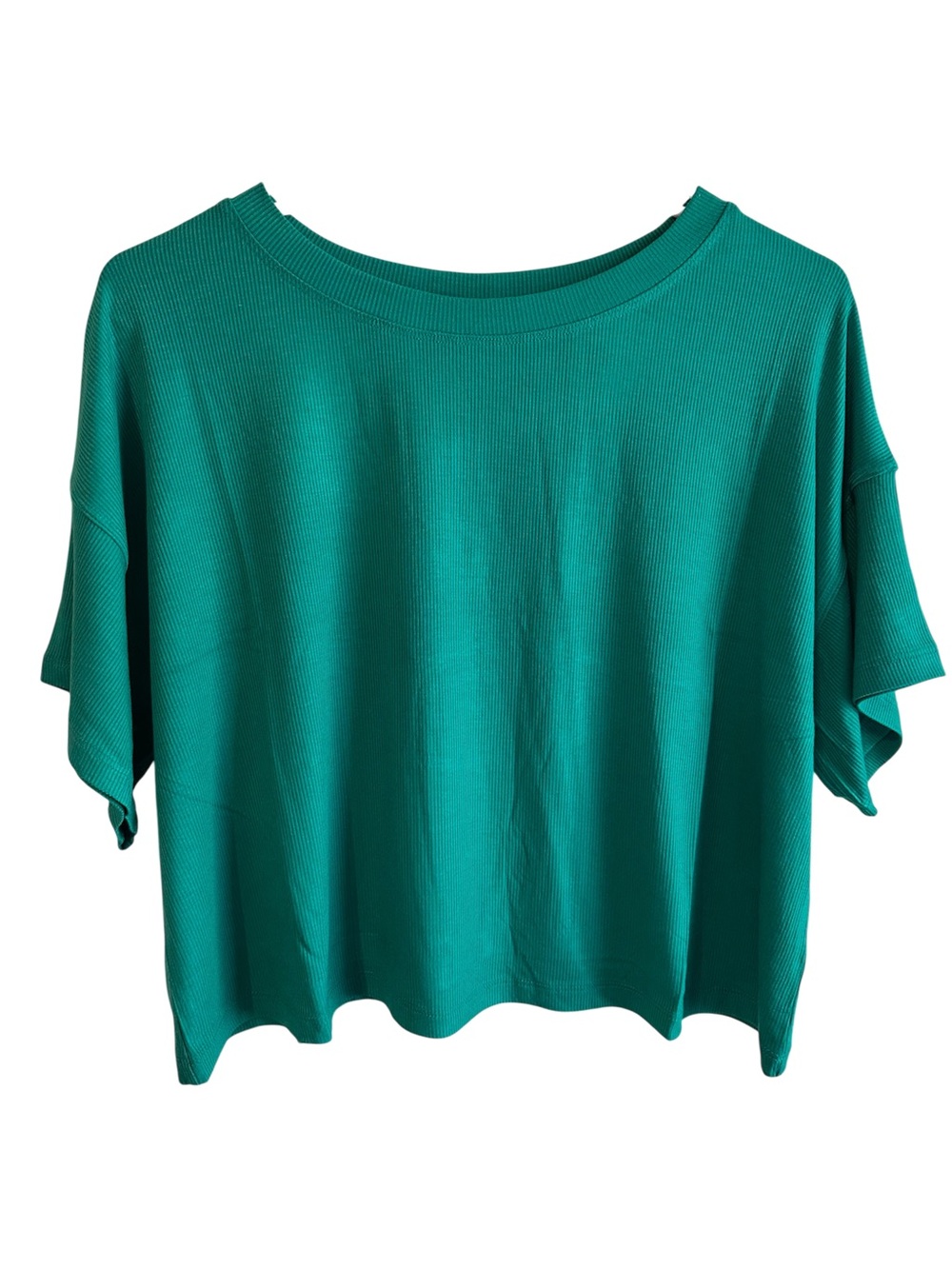 Zenana Outfitters Teal Ribbed Relaxed Short Sleeve Top